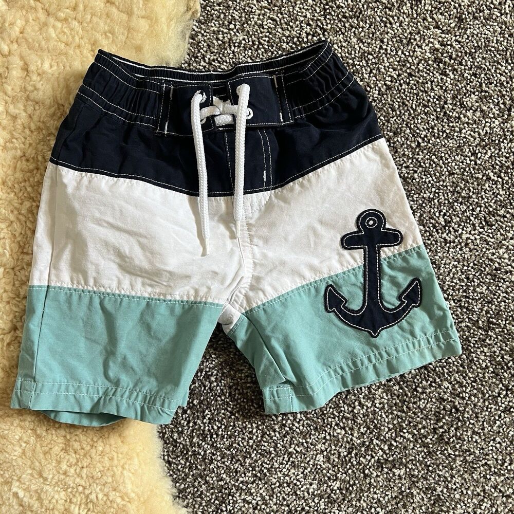 Janie and Jack Anchor Embroidered Swim Trunks